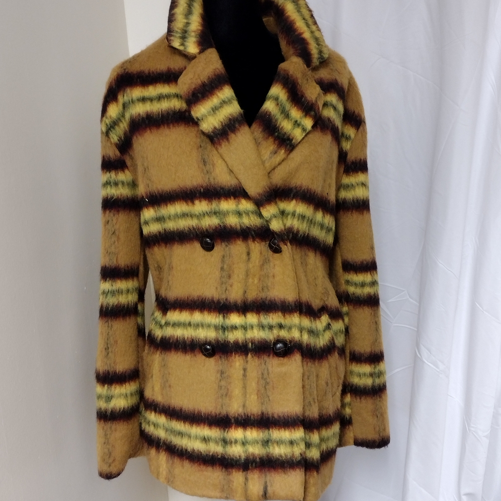 Vigoss Mustard Yellow Striped Double-Breasted Coat